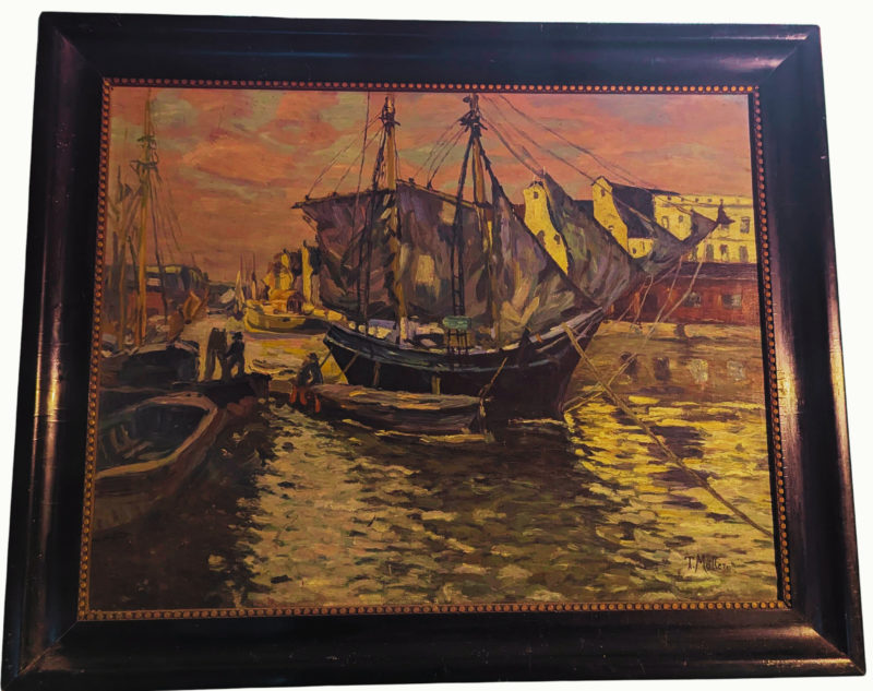 Schiff im Hafen in Öl