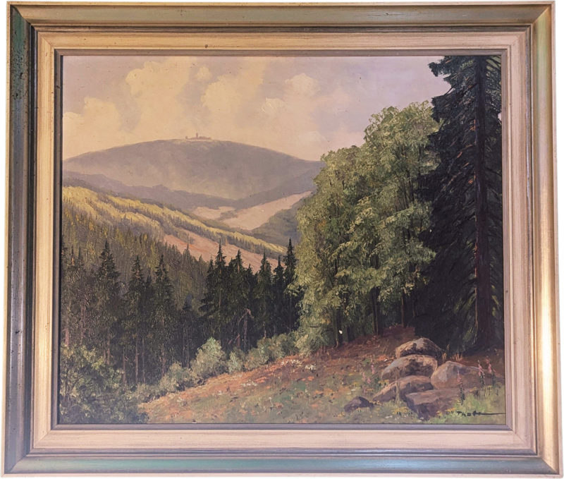 Ausdrucksstarkes Landschaftsgemälde in Öl mit pastoser Struktur, ruhige Szene mit Holzsteg an der Küste, vermutlich 20. Jh., in sehr gutem Zustand – Bild 2